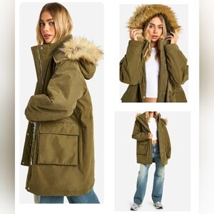 The Kooples Check Parka 3 Army Green Coat Size US 8 (M)